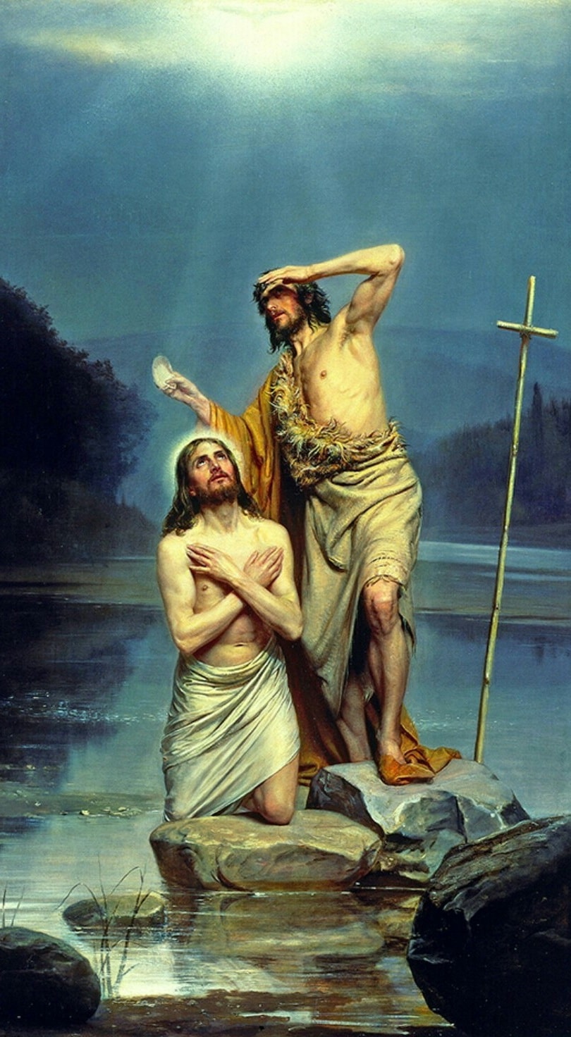 The Baptism of Christ by Carl Bloch, with John the Baptist beside Jesus beneath heavenly light