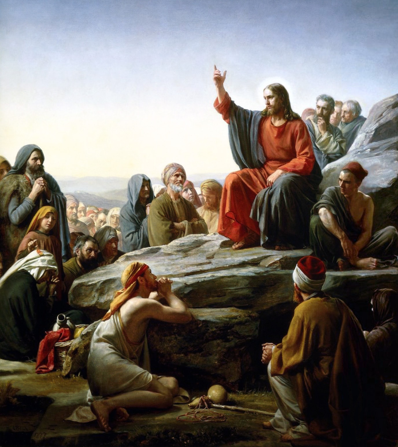 The Sermon on the Mount by Carl Bloch, with Jesus teaching a crowd on a rocky hillside