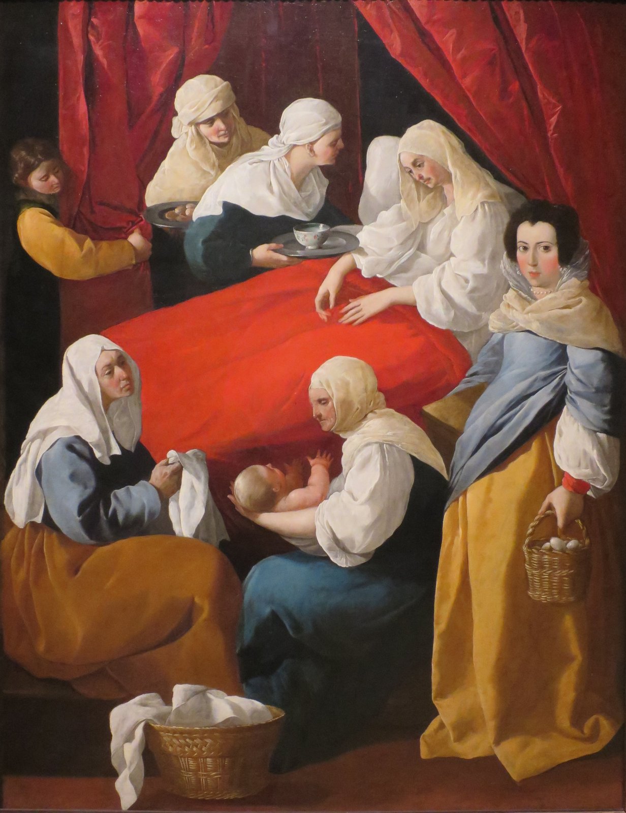 The Birth of the Virgin by Francisco de Zurbarán, showing Saint Anne in bed and attendants caring for the newborn Mary