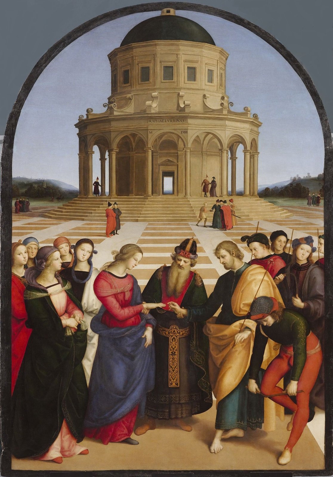 The Marriage of the Virgin by Raphael, with Mary and Joseph before a circular temple